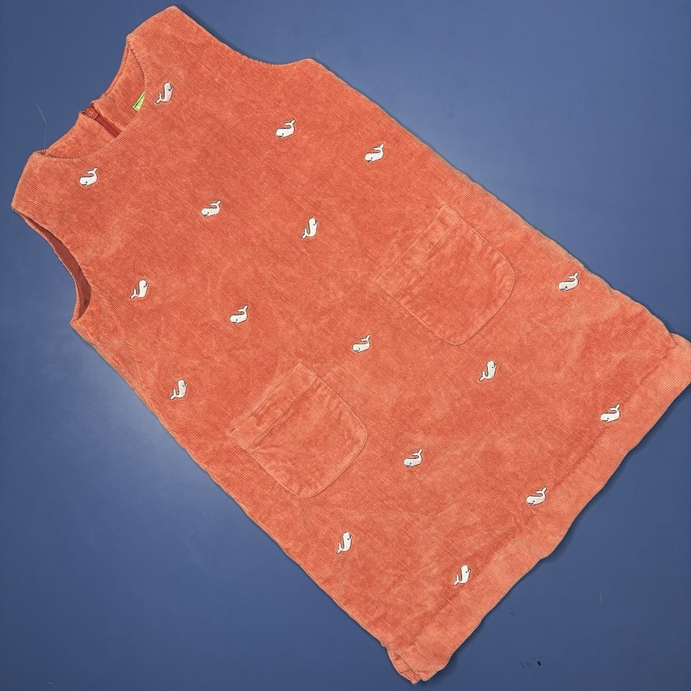 Castaway Shift‎ Dress Large Corduroy Jumper Nantucket Whale Embroidered Cottage